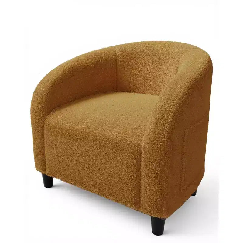 Poltrona a barilotto in tessuto bouclé nei colori nero/grigio scuro/bianco/giallo, con seduta singola
