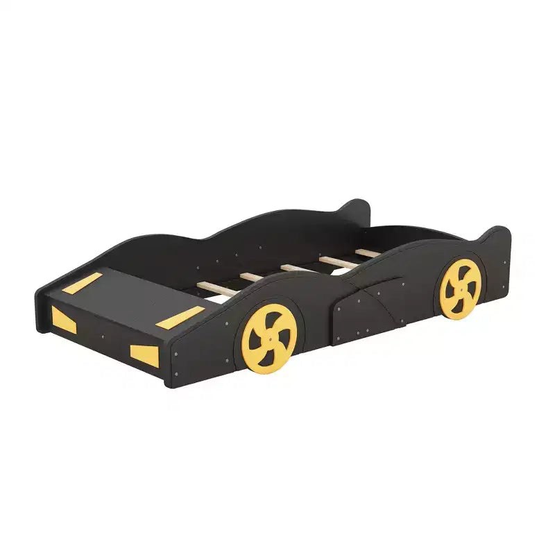 Letto a piattaforma a forma di auto da corsa nero/blu scuro con contenitore – Twin/Full