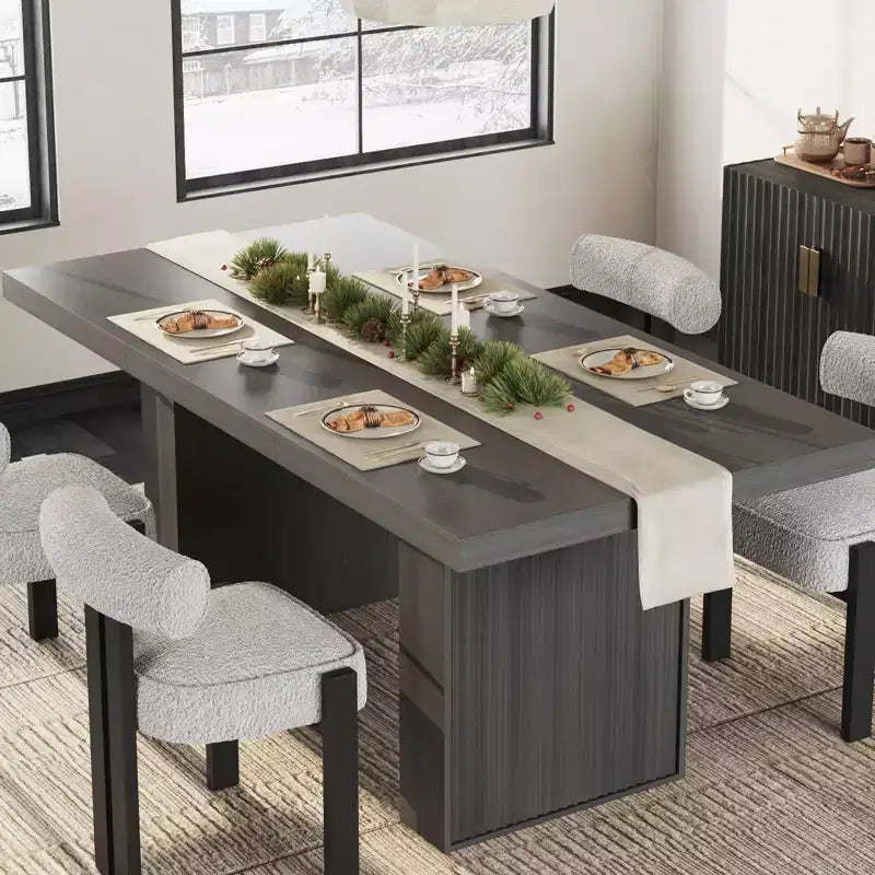 70.8 Dining Table for 6 8 10, Modern Dining Room Table with Storage, Wood Kitchen Table with Fluted Legs, Dinner Tables for Kitchen Dining Room