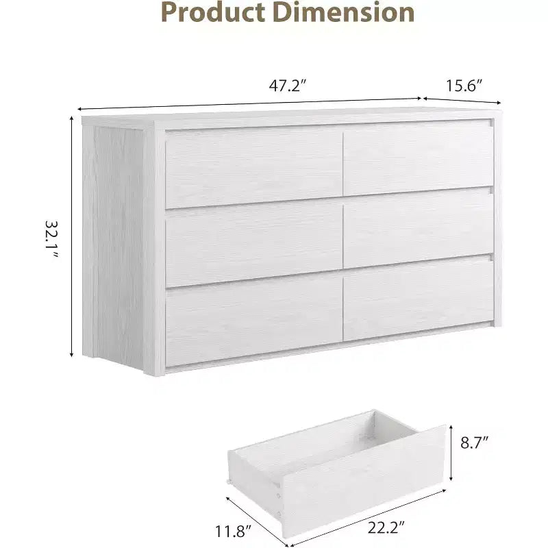 Cassettiera a 6 cassetti, senza maniglie | Bianco/Legno | Adatta per 1 persona