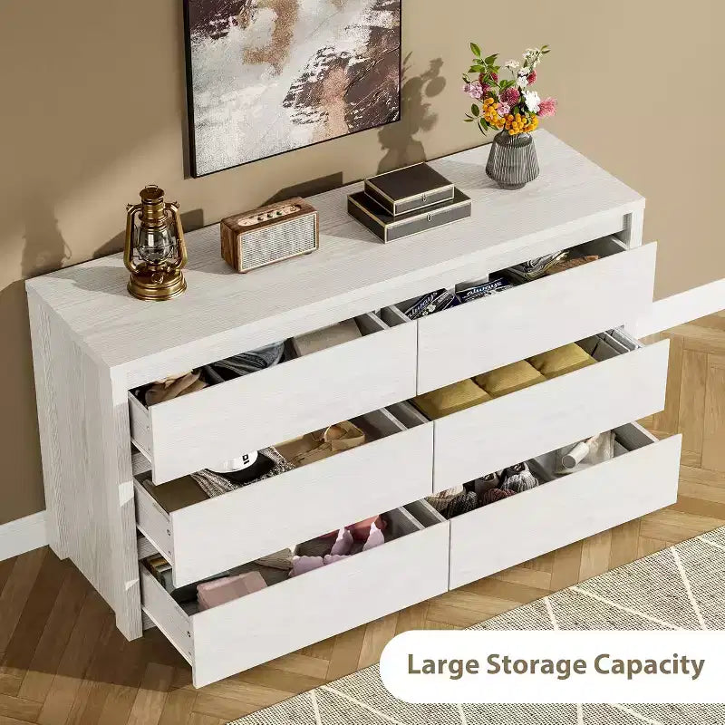 Cassettiera a 6 cassetti, senza maniglie | Bianco/Legno | Adatta per 1 persona