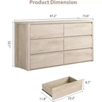 Cassettiera a 6 cassetti, senza maniglie | Bianco/Legno | Adatta per 1 persona