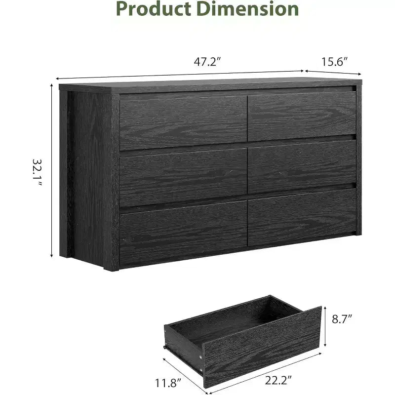 Cassettiera a 6 cassetti, senza maniglie | Bianco/Legno | Adatta per 1 persona