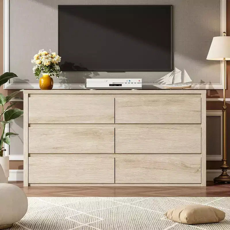 Cassettiera a 6 cassetti, senza maniglie | Bianco/Legno | Adatta per 1 persona