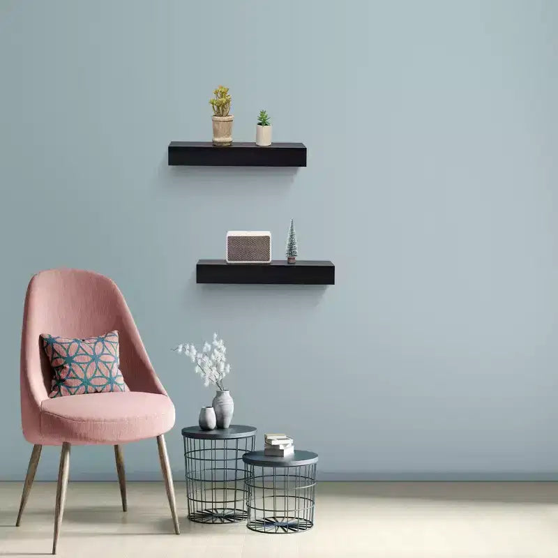 18.11 Black Floating Shelf C invisible-bracket wood wall mount, perfect bathroom/bedroom/kitchen dcor or book/plant display, easy install.