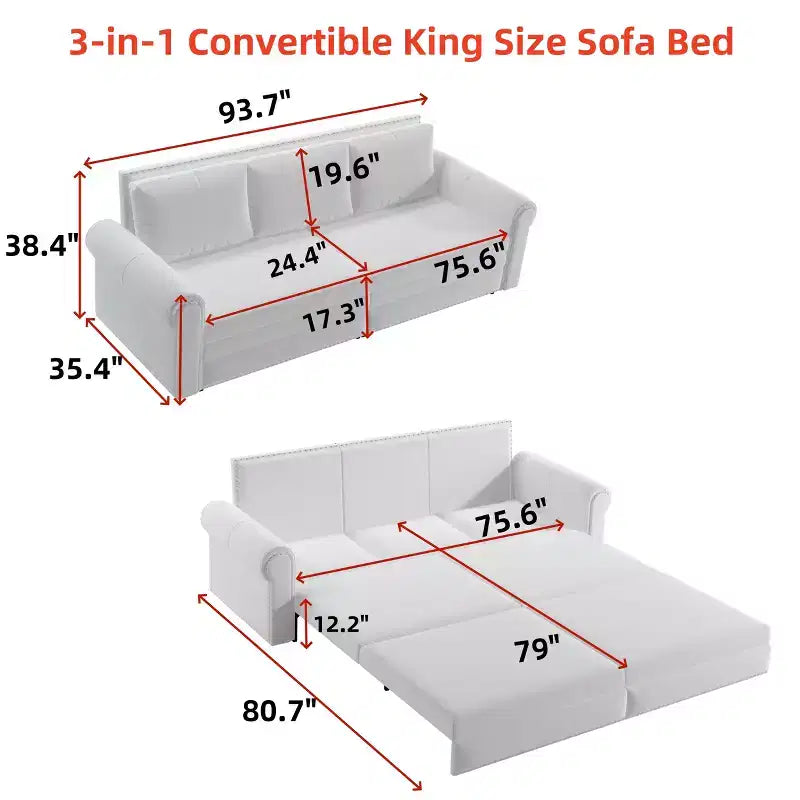 Divano letto trasformabile in velluto blu – 3-in-1, 3 posti a sedere / 2 posti letto