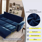Divano letto trasformabile in velluto blu – 3-in-1, 3 posti a sedere / 2 posti letto