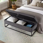 Panca Contenitore Ottomana in Velluto Beige / Nero / Grigio / Blu Marino / Rosa, Monoposto, 148,8 cm