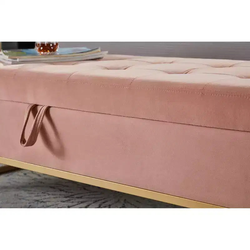 Panca Contenitore Ottomana in Velluto Beige / Nero / Grigio / Blu Marino / Rosa, Monoposto, 148,8 cm