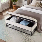 Panca Contenitore Ottomana in Velluto Beige / Nero / Grigio / Blu Marino / Rosa, Monoposto, 148,8 cm