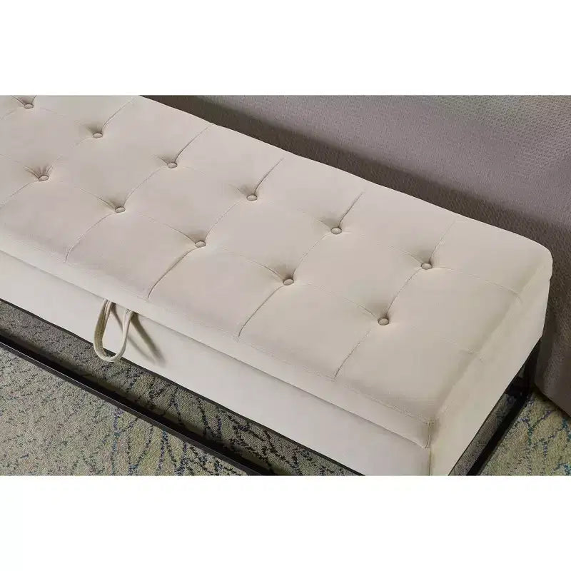 Panca Contenitore Ottomana in Velluto Beige / Nero / Grigio / Blu Marino / Rosa, Monoposto, 148,8 cm
