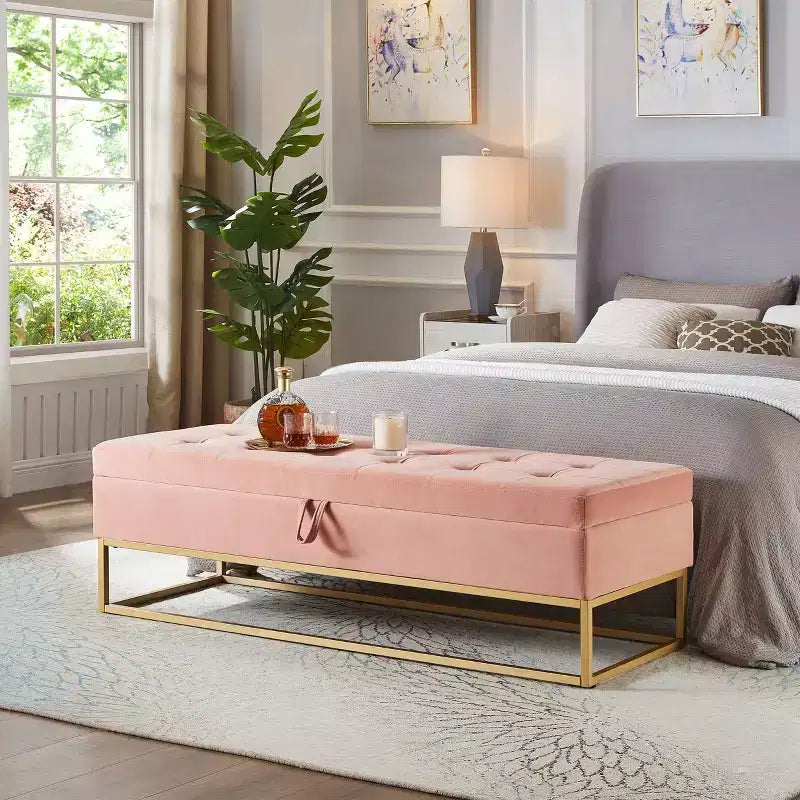 TUYOHW 58.6 On-Trend End-of-Bed Ottoman Bench with Storage,Luxury Velvet Ottoman,Soft Foam Filled Accent Bench with Iron Legs,500lbs Capacity