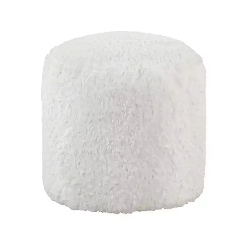 Pouf rotondo in pelliccia sintetica Off-White, 1 persona, 40 cm L x 43 cm H