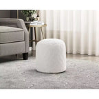 Pouf rotondo in pelliccia sintetica Off-White, 1 persona, 40 cm L x 43 cm H