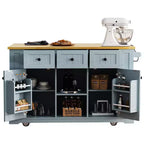 Isola cucina mobile grigio-azzurra con anta a ribalta e presa di corrente, 1 persona, 5 ante 7 ripiani