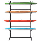 VIYET 80H Freestanding Kayak Storage Rack, Heavy-Duty Adjustable Stand with Lockable Wheels, Holds 4 Kayaks/Canoe/SUP/Surfboard (Black)