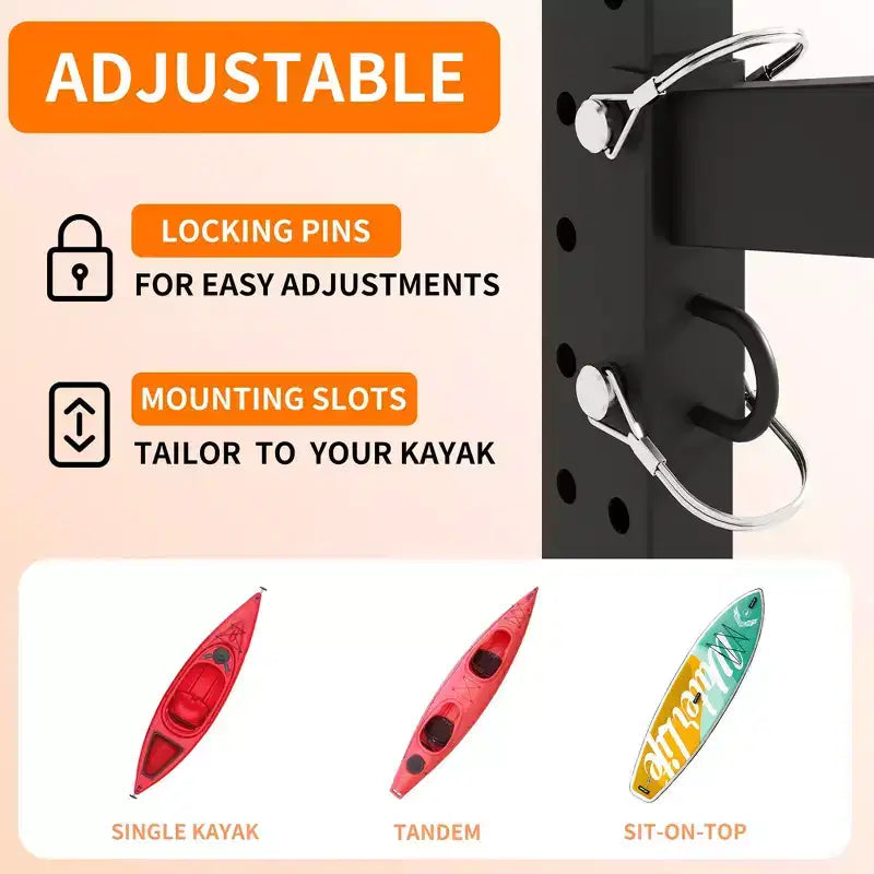 Rastrelliera Nera Indipendente per Kayak, Capacità 4 Kayak, con Ruote Piroettanti Bloccabili