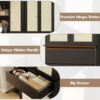 Armadietto contenitore in rattan marrone naturale a 4 ante con cassetto, montaggio da 1 persona
