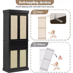 Armadietto contenitore in rattan marrone naturale a 4 ante con cassetto, montaggio da 1 persona