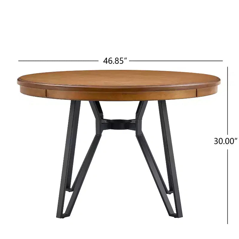 Tavolo da pranzo rotondo marrone e nero, piano in MDF, gambe in ferro, 4 posti a sedere