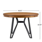 Tavolo da pranzo rotondo marrone e nero, piano in MDF, gambe in ferro, 4 posti a sedere