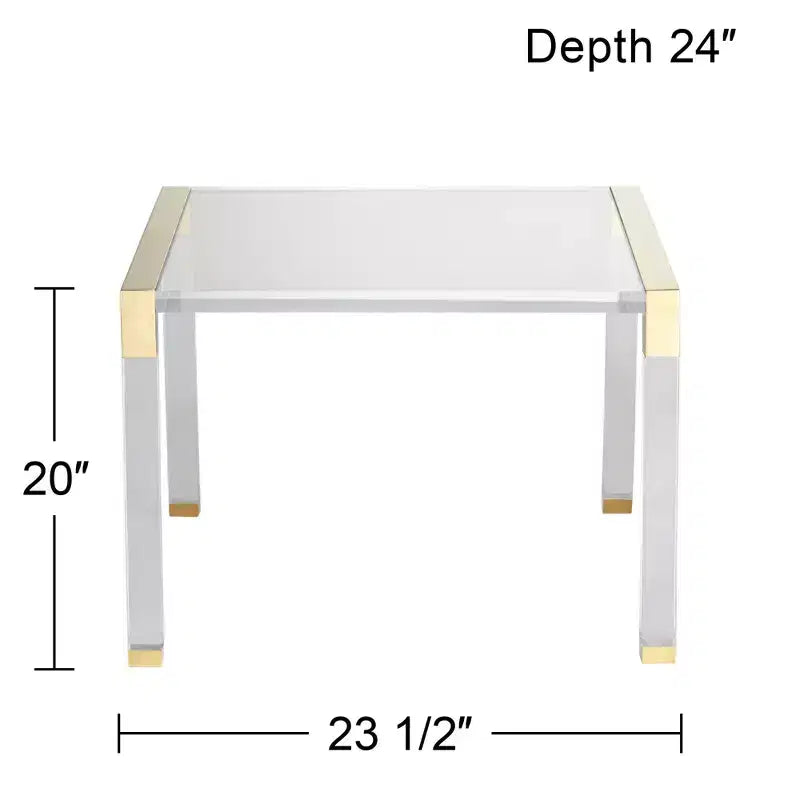 Tavolino quadrato in acrilico trasparente e oro, 23,5"L x 24"P x 20"A