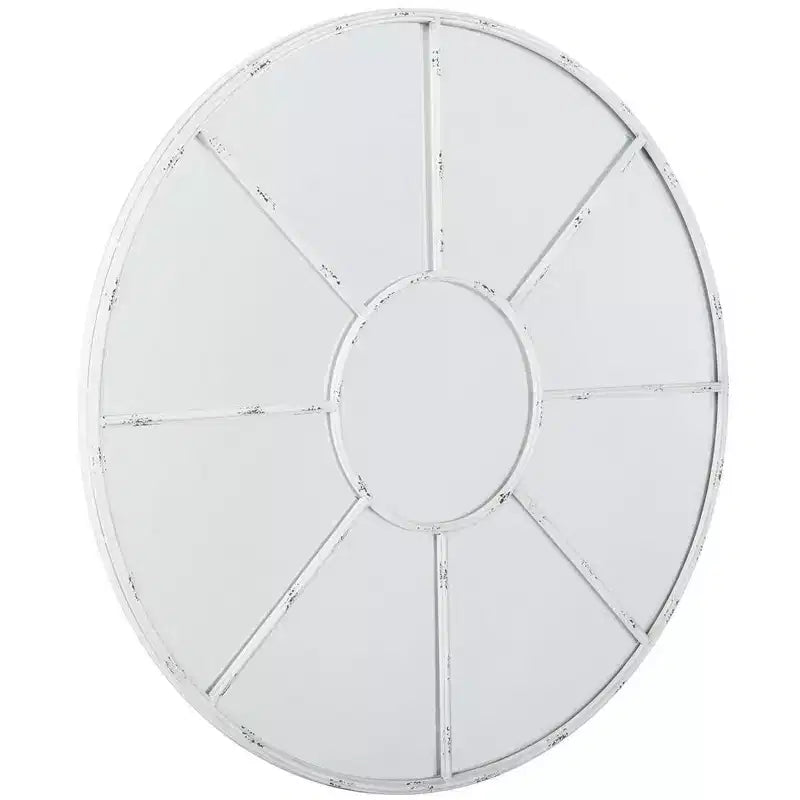 Specchio da parete rotondo, nero / bianco anticato, cornice in ferro, singolo