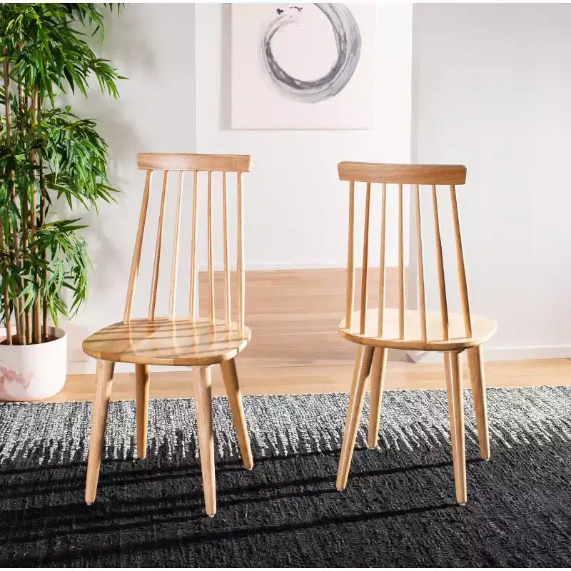 Sedia da pranzo senza braccioli con schienale a doghe, set da 2 – Disponibile in Beige / Nero / Blu / Marrone / Grigio / Verde / Bianco