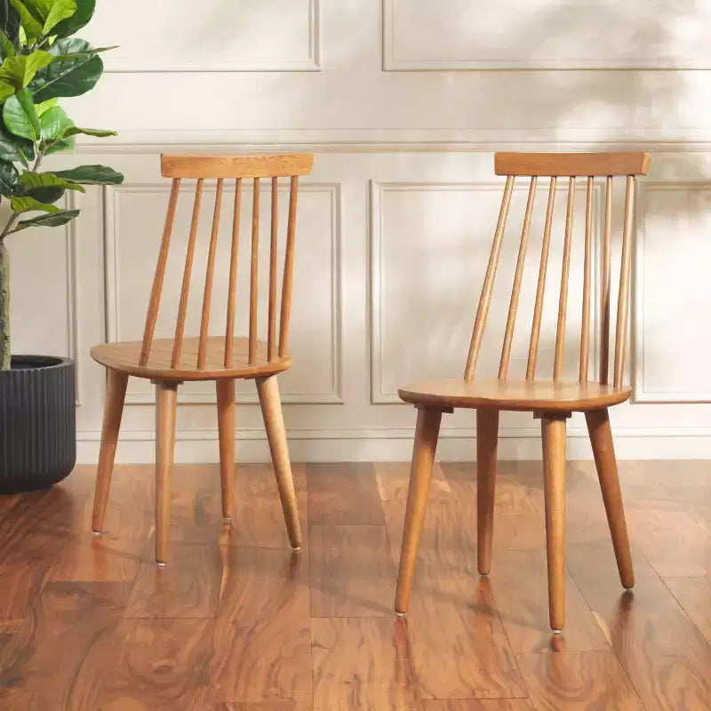 Sedia da pranzo senza braccioli con schienale a doghe, set da 2 – Disponibile in Beige / Nero / Blu / Marrone / Grigio / Verde / Bianco