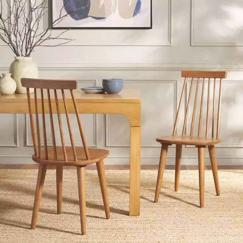 Sedia da pranzo senza braccioli con schienale a doghe, set da 2 – Disponibile in Beige / Nero / Blu / Marrone / Grigio / Verde / Bianco