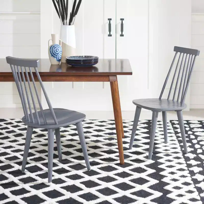 Sedia da pranzo senza braccioli con schienale a doghe, set da 2 – Disponibile in Beige / Nero / Blu / Marrone / Grigio / Verde / Bianco