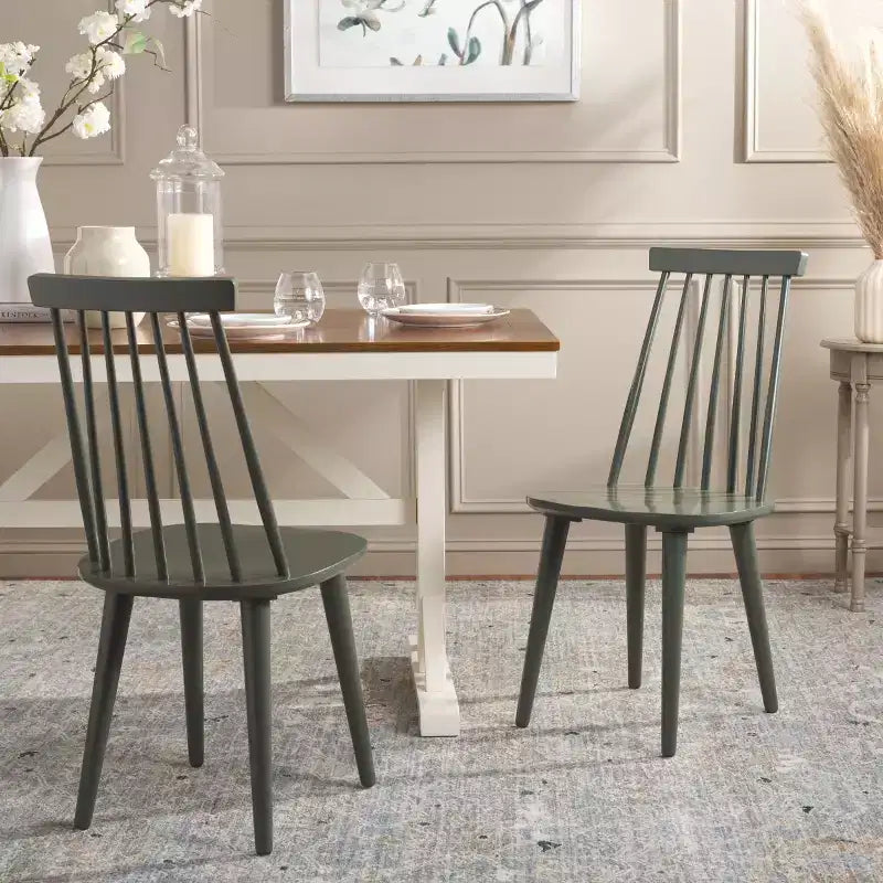 Sedia da pranzo senza braccioli con schienale a doghe, set da 2 – Disponibile in Beige / Nero / Blu / Marrone / Grigio / Verde / Bianco